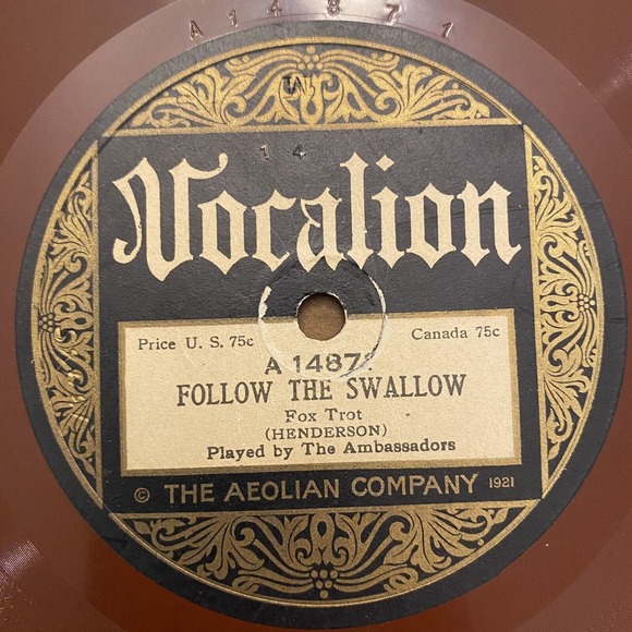 Follow The Swallow / Susquehanna Home Ben Sell in 78 Vocalion 14871 Jazz